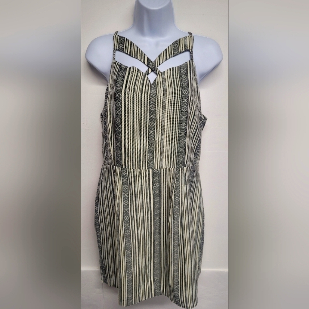 Line & Dot Size L Jr. Sheath Dress Cut Out Lined Zipper Cosure